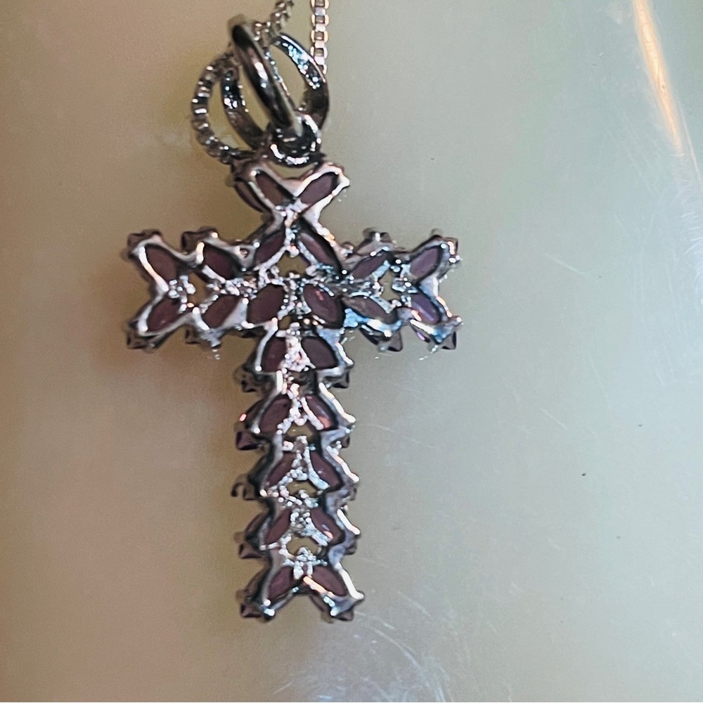 ✝️Beautiful Oval Cut Amethyst 925 Sterling Silver Magnetic Clasp Cross Necklace! - Picture 5 of 15